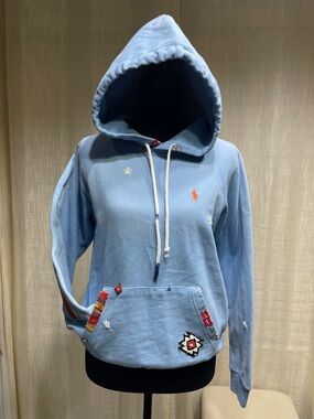 (New) Ralph Lauren Light Blue Hoodie with Embroidered Details.